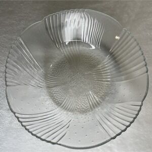Vintage Libbey Harmony Pinwheel Raised Flower Clear & Frost Glass Serving Bowl